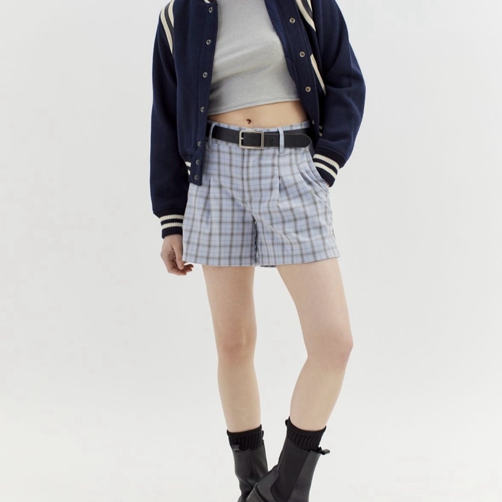 NEW! Urban Outfitters Kennedy Blue Plaid Pleated High Waisted Shorts Size S
